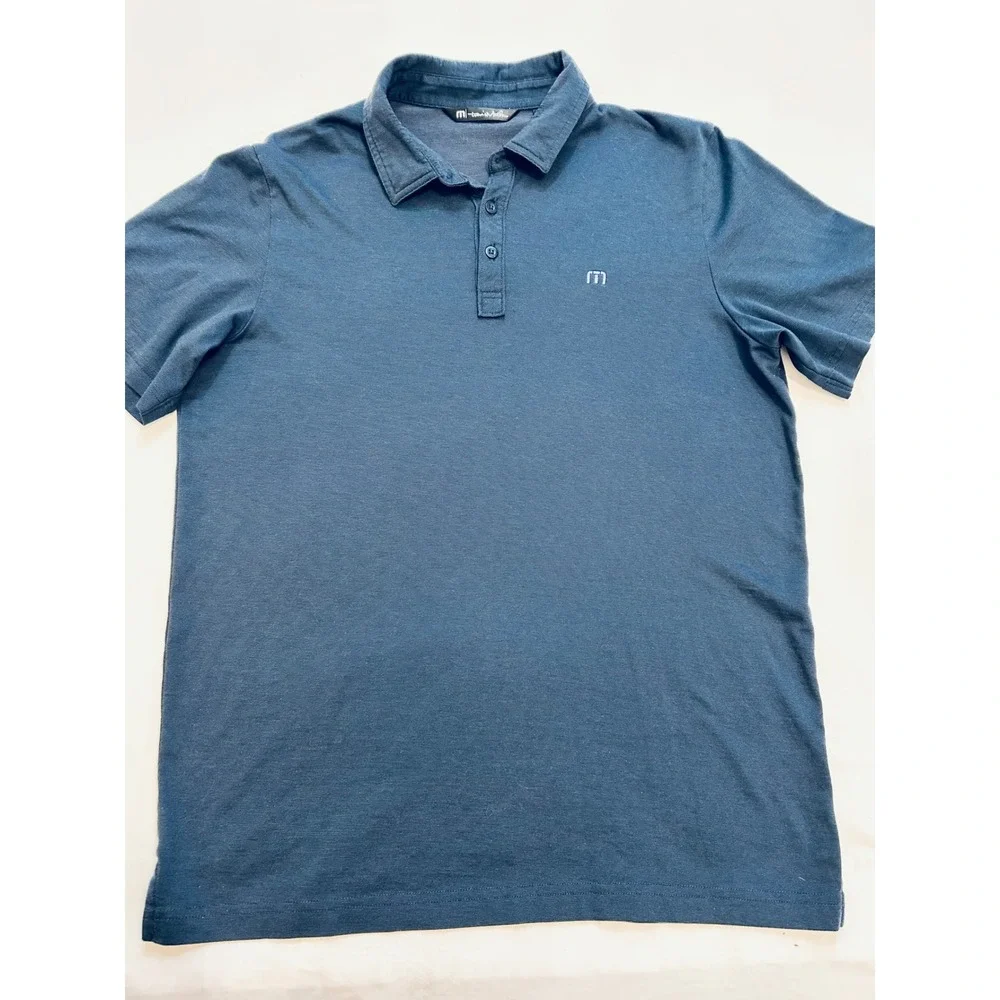 TravisMathew‎ Mens Navy Blue Pima Cotton Blend Polo Shirt Size Large Golf Casual